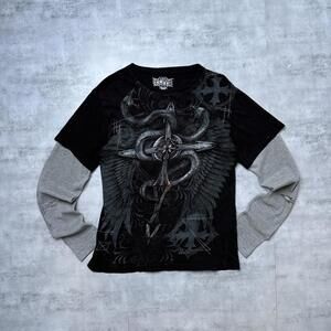 Y2K MMA Elite Snake Cross Double Layer Grunge Shirt Black